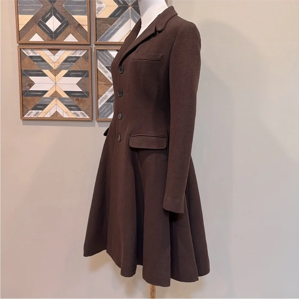 Vintage Ralph Lauren Collection Flared Wool Cashgora Blend Coat Brown 6 NWT